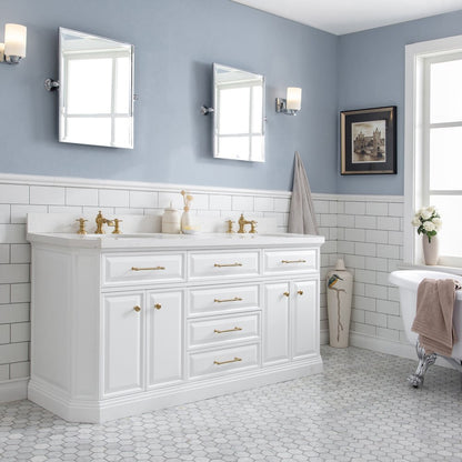Palace 72 In. Double Sink Carrara Quartz Countertop Bath Vanity in Pure White