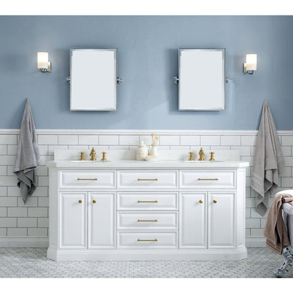 Palace 72 In. Double Sink Carrara Quartz Countertop Bath Vanity in Pure White