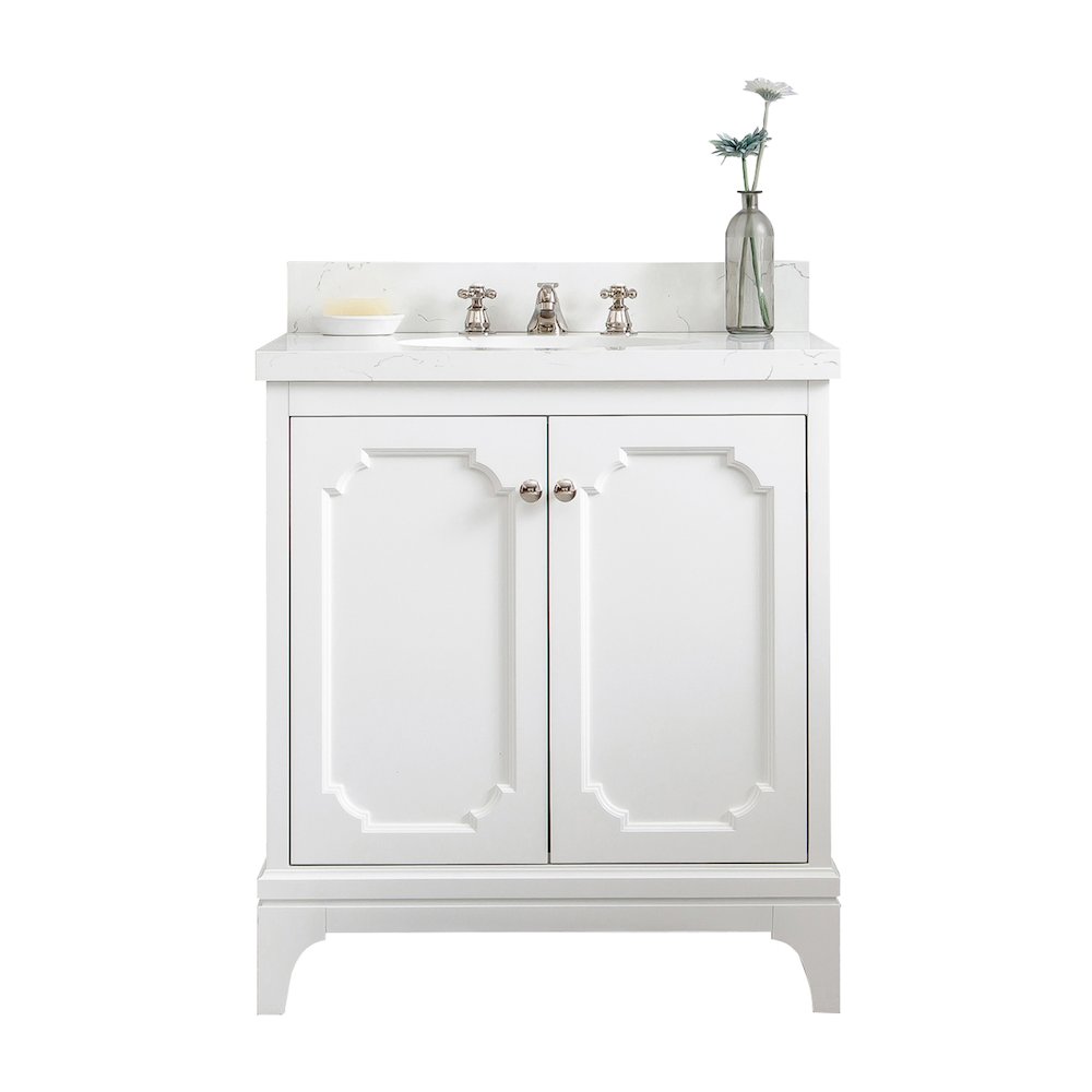 Queen 30 In. Single Sink Sink Carrara Quartz Countertop Bath Vanity