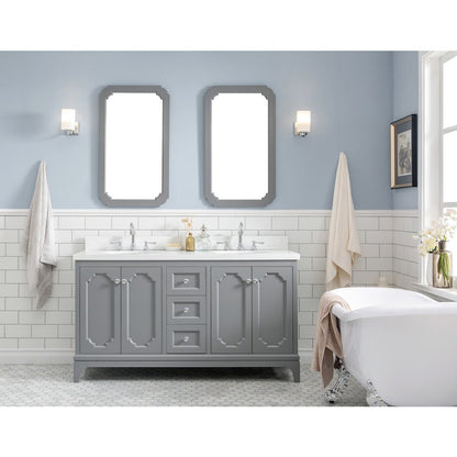 Queen 60 In. Double Sink Sink Carrara Quartz Countertop Bath Vanity
