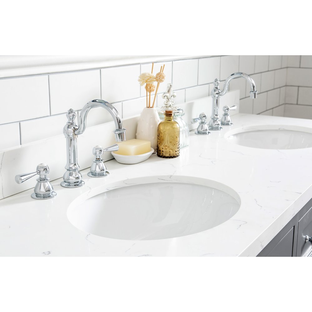 Queen 60 In. Double Sink Sink Carrara Quartz Countertop Bath Vanity