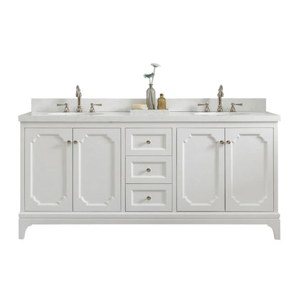 Queen 72 In. Double Sink Sink Carrara Quartz Countertop Bath Vanity
