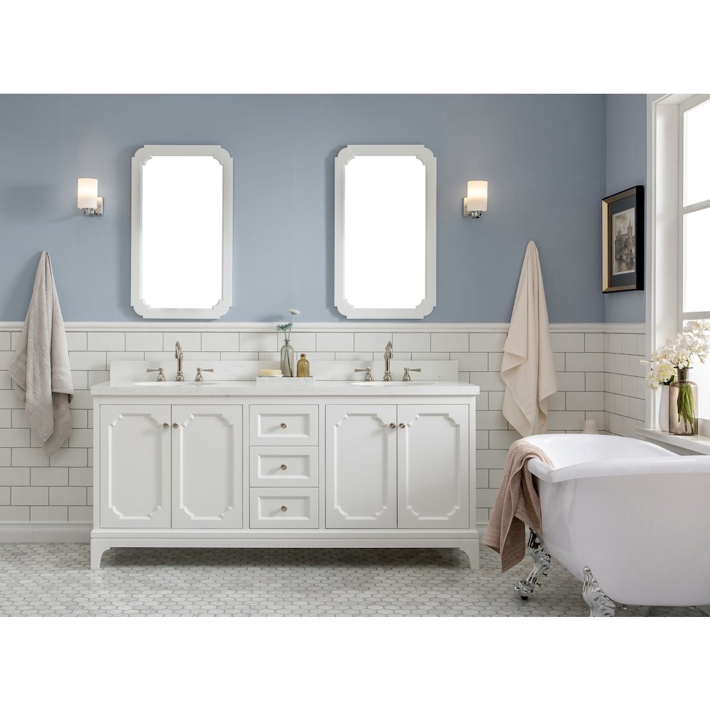 Queen 72 In. Double Sink Sink Carrara Quartz Countertop Bath Vanity