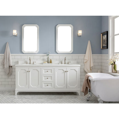 Queen 72 In. Double Sink Sink Carrara Quartz Countertop Bath Vanity