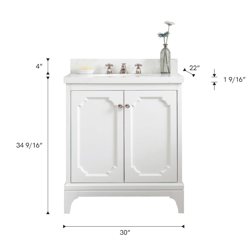Queen 30 In. Single Sink Sink Carrara Quartz Countertop Bath Vanity