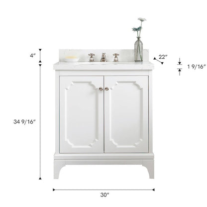 Queen 30 In. Single Sink Sink Carrara Quartz Countertop Bath Vanity