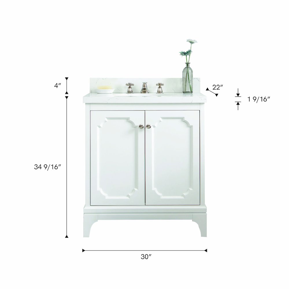 Queen 30 In. Single Sink Sink Carrara Quartz Countertop Bath Vanity