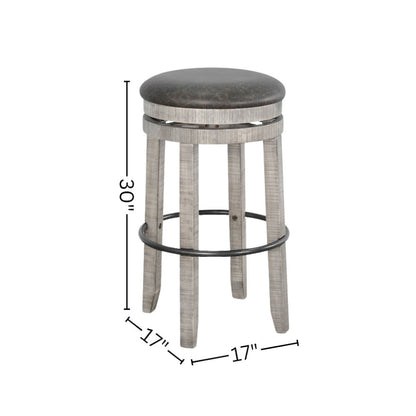 Gray Solid Wood Swivel Bar Stool, Cushion Seat for Counter Height Bar Stools