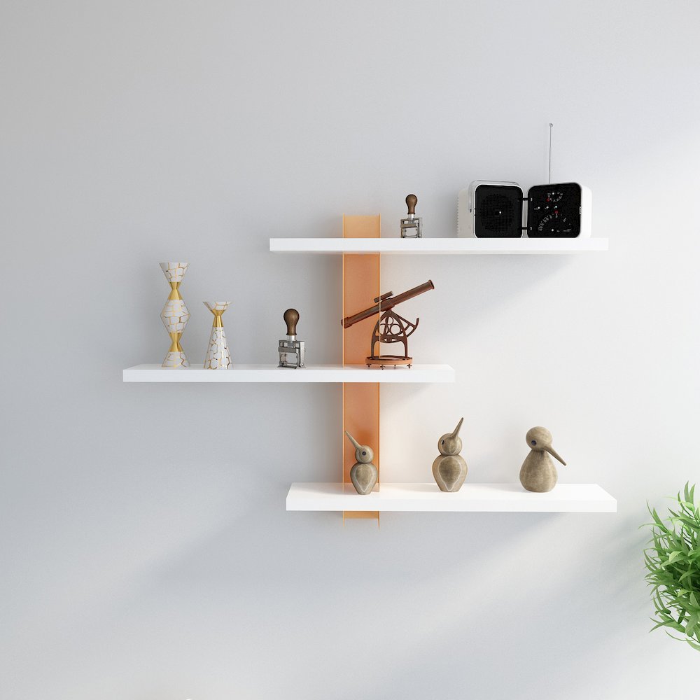 Mita 19'' Adjustable Metal Wood Wall Shelf - White & Gold