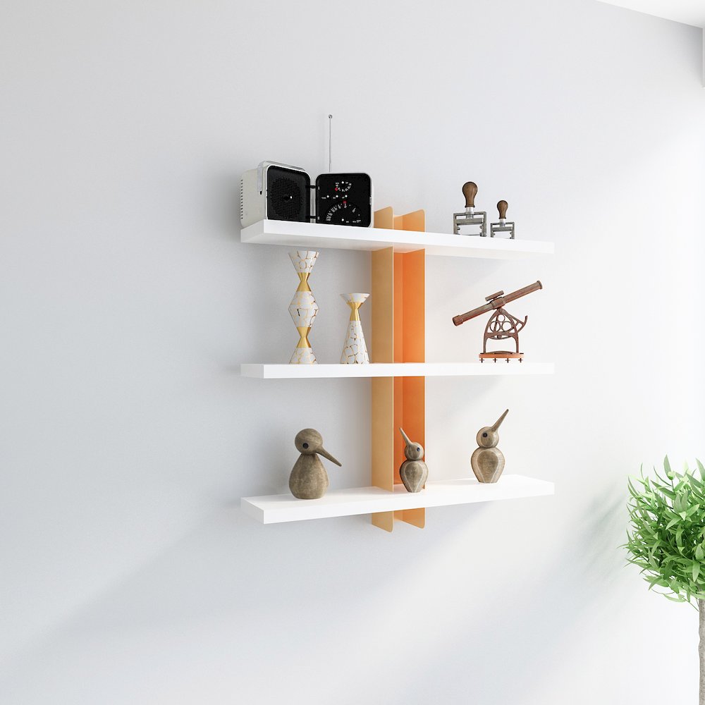 Mita 19'' Adjustable Metal Wood Wall Shelf - White & Gold