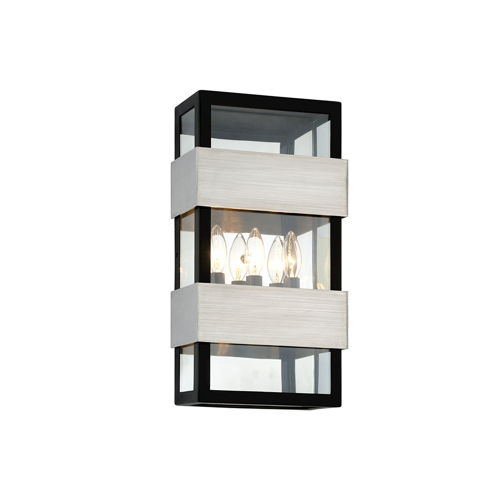 Dana Point Exterior Wall Sconce, Black With Brushed Stainless