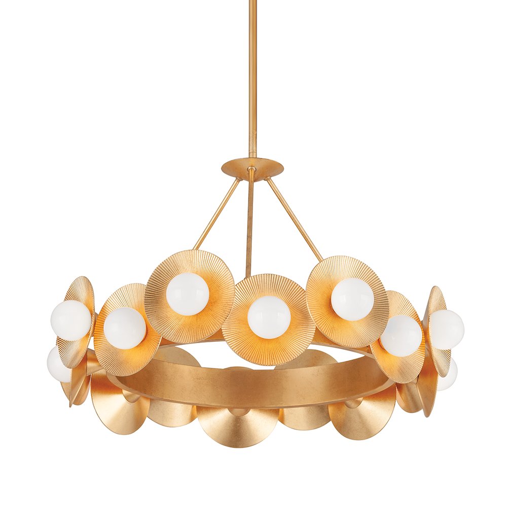 Emerald Chandelier, Vintage Gold Leaf