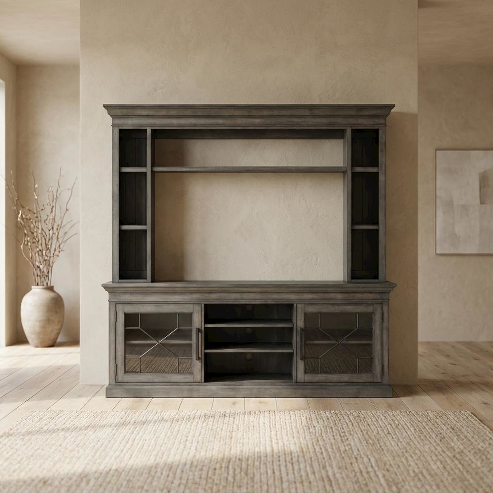 Smokey Grey 92-In. Console with Hutch for Entertainment Room Storage