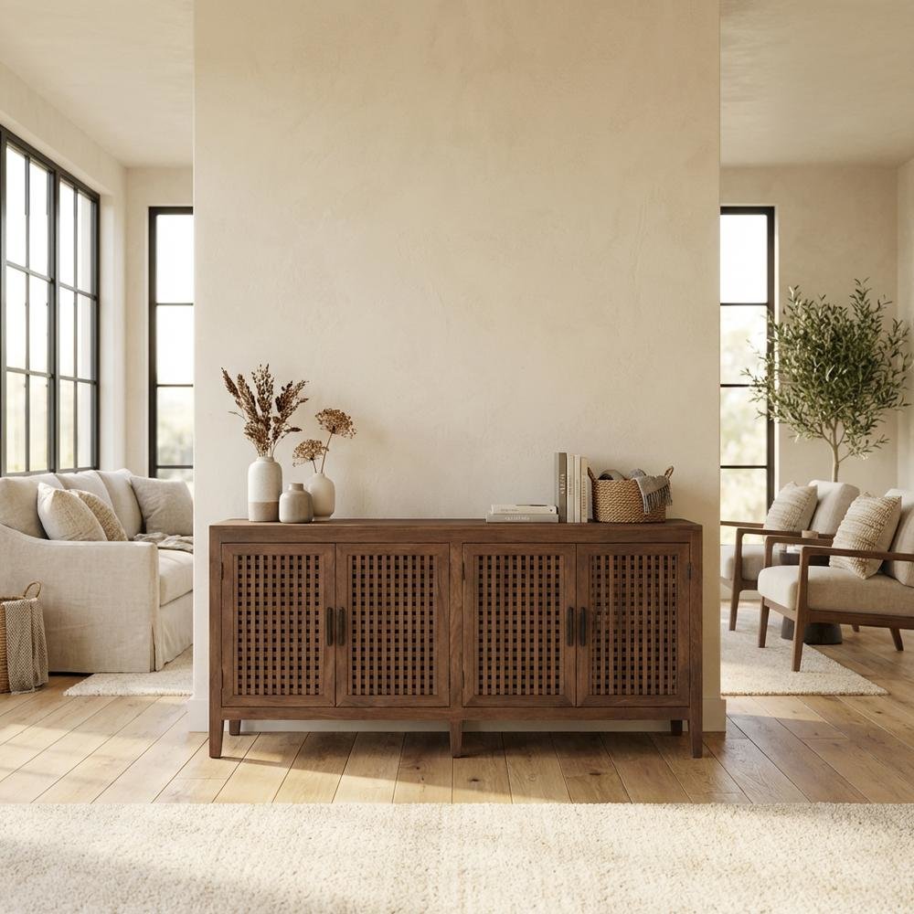 Solid Mango 78-Inch TV Console with Transitional Style and Brown Finish
