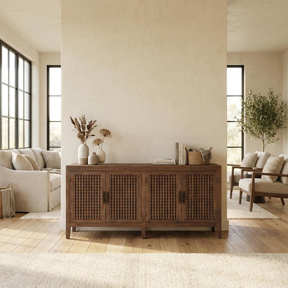 Solid Mango 78-Inch TV Console with Transitional Style and Brown Finish