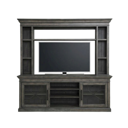 Smokey Grey 92-In. Console with Hutch for Entertainment Room Storage