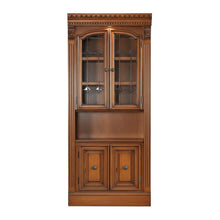 Brown 32 Inch Glass Door Cabinet with Traditional English Library Style