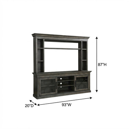 Smokey Grey 92-In. Console with Hutch for Entertainment Room Storage