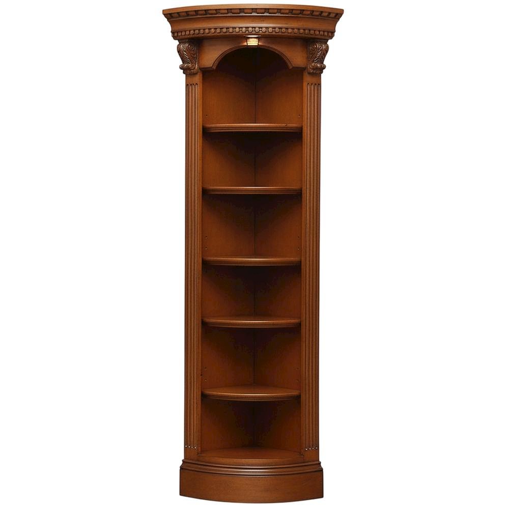 Traditional English Library Corner Bookcase in Warm Brown Finish, Easy Assembly