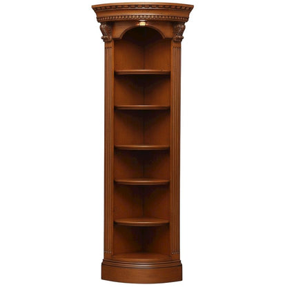 Traditional English Library Corner Bookcase in Warm Brown Finish, Easy Assembly
