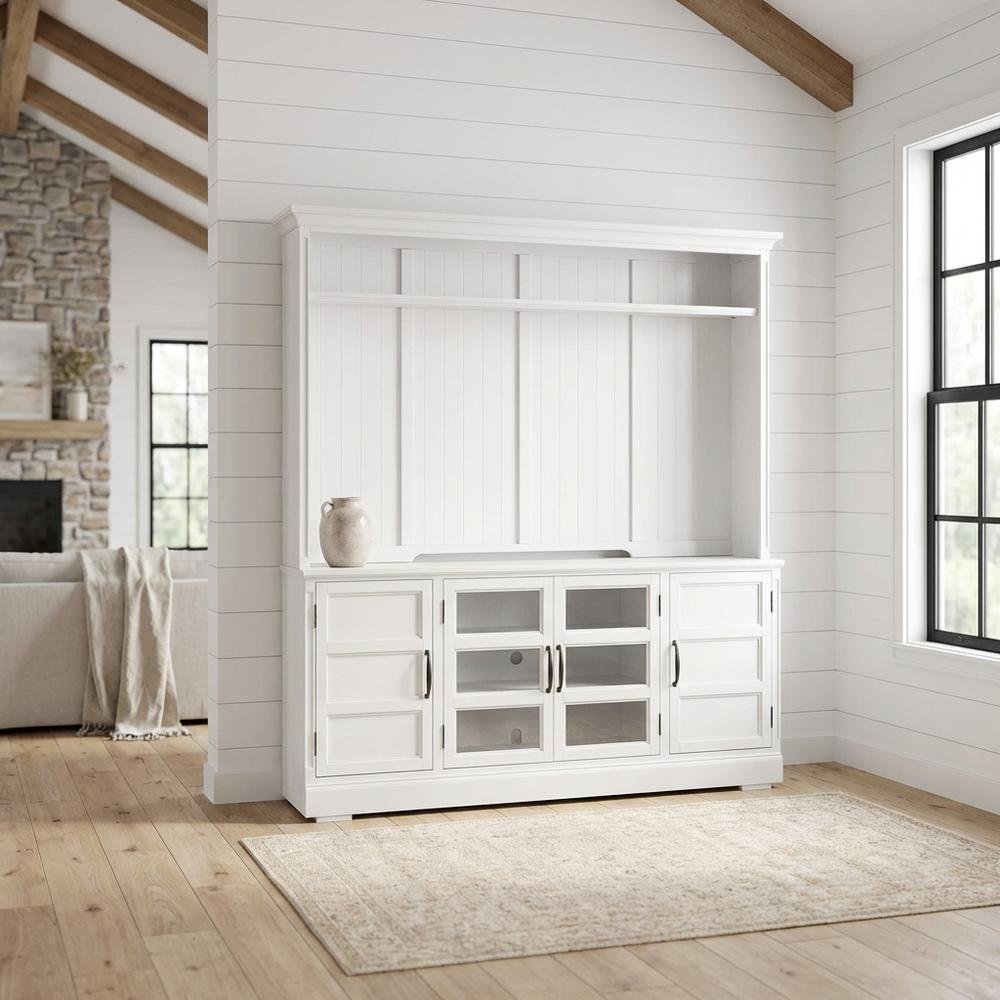 White 76-Inch TV Console with Hutch and Storage Compartments