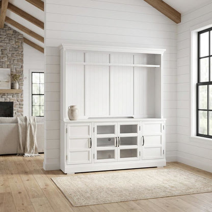 White 76-Inch TV Console with Hutch and Storage Compartments