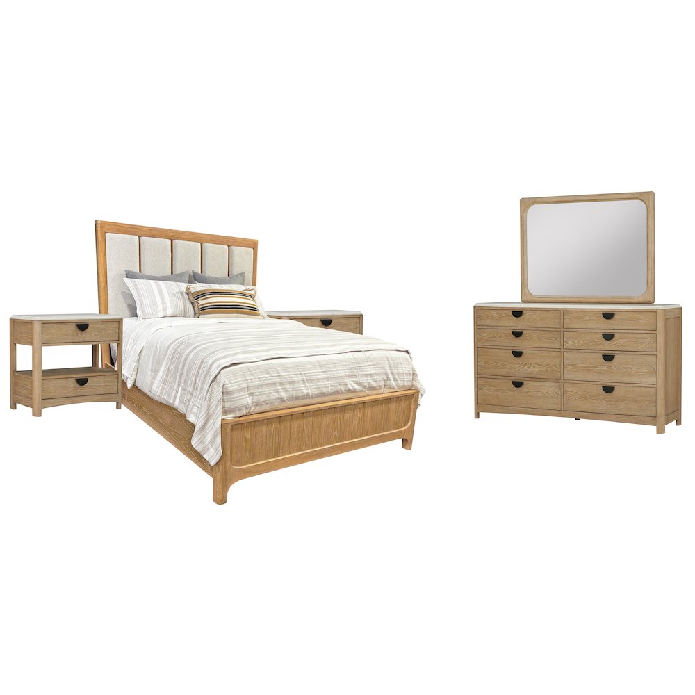 Bedroom King Panel Bed 2 Nightstands and Dresser with Mirror