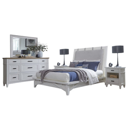 Modern Bedroom King Platform Bed 2 Nightstands and Dresser with Mirror
