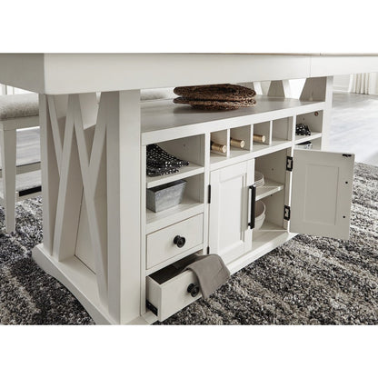 Modern Dining Island Counter Height Table with 6 upholstered chairs