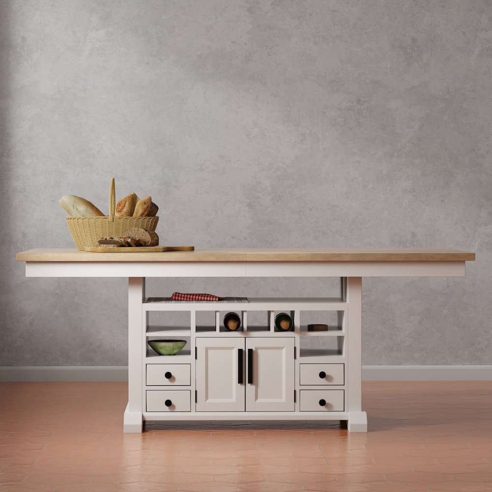 Modern Dining Island Counter Height Table with 6 upholstered chairs
