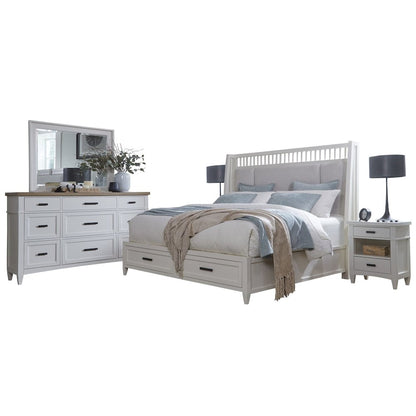 Modern Bedroom King Shelter Bed with 2 Nightstands and Dresser with Mirror
