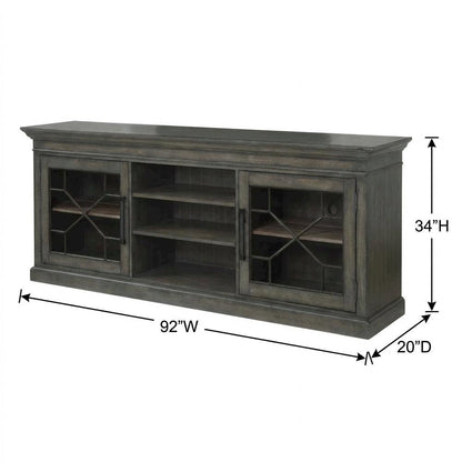 Smokey Grey TV Console, Rustic Traditional Style, Solid Mango Construction