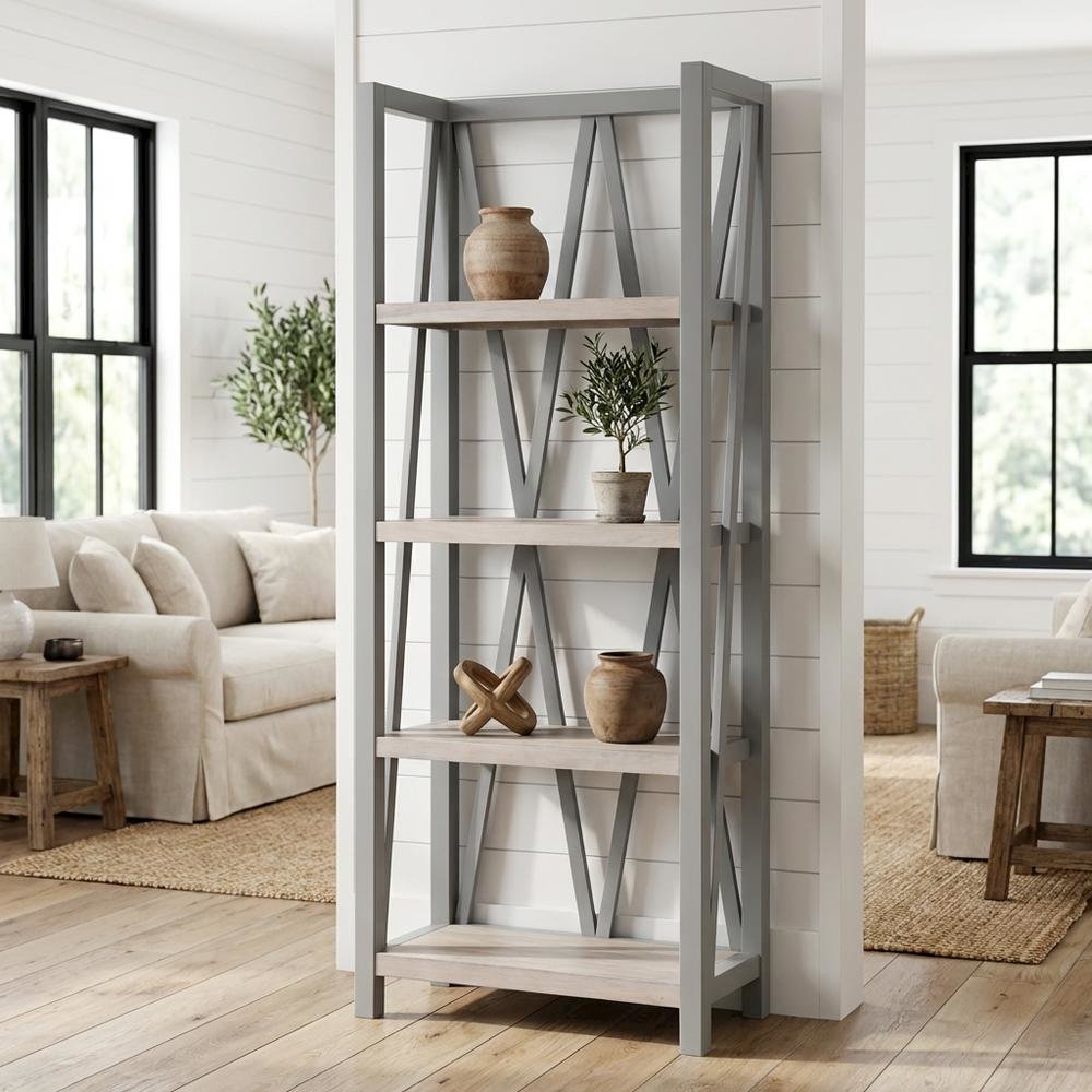 Grey Modern Bookcase with Factory-Style American Traditional Design