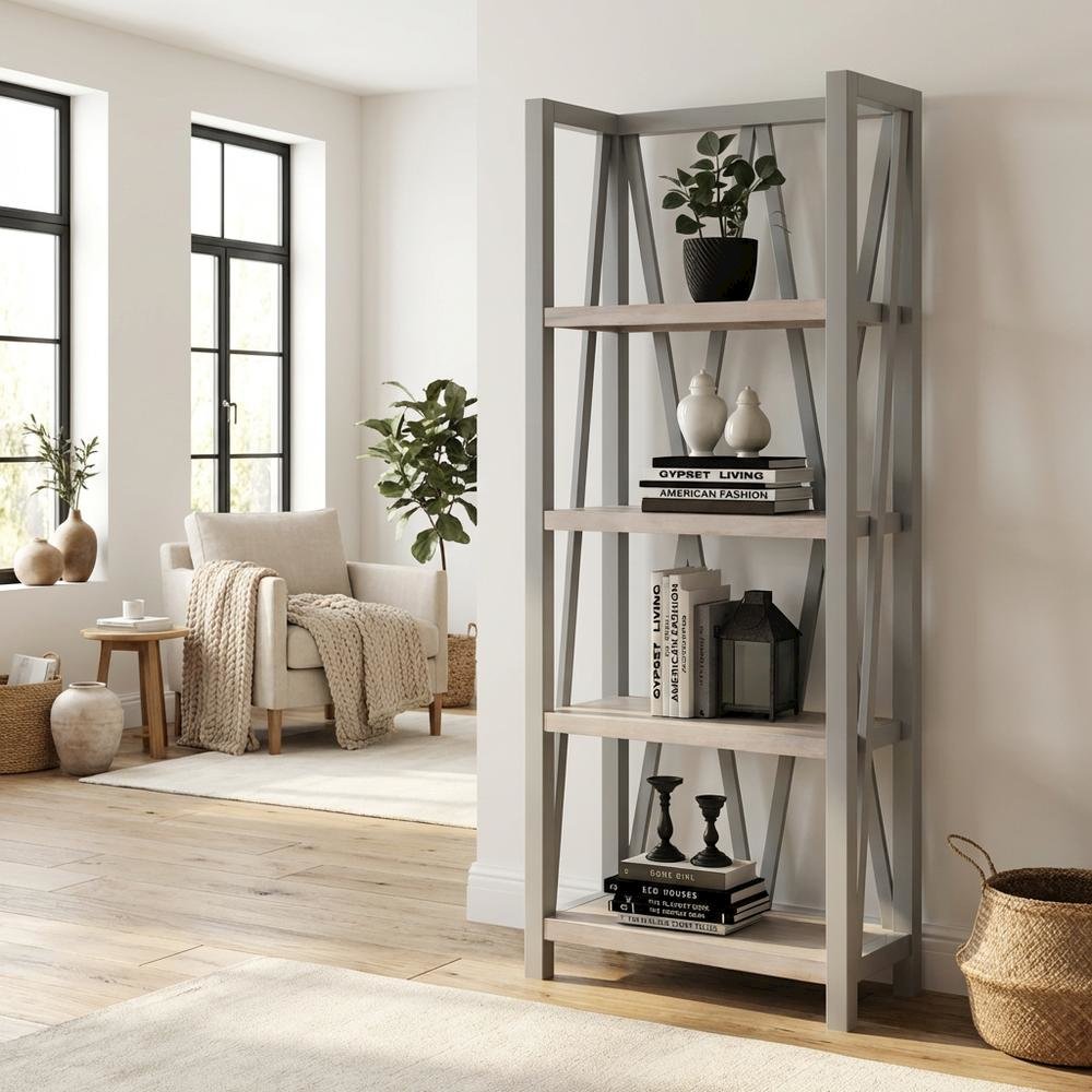 Grey Modern Bookcase with Factory-Style American Traditional Design
