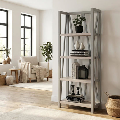 Grey Modern Bookcase with Factory-Style American Traditional Design