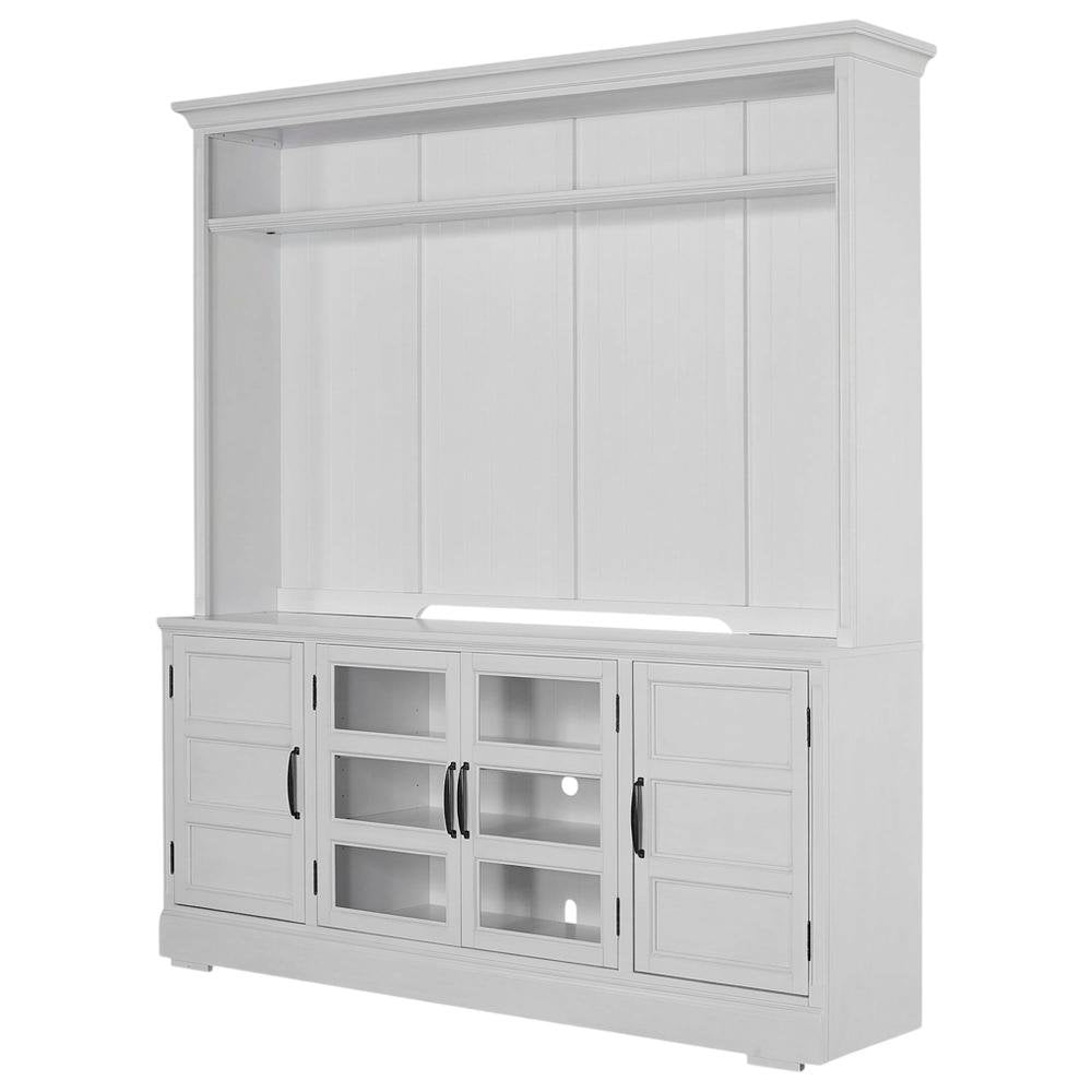White 76-Inch TV Console with Hutch and Storage Compartments