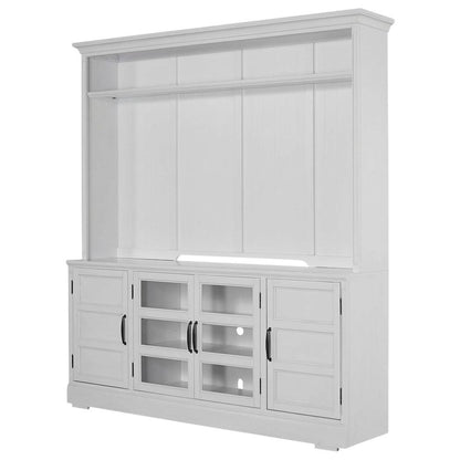White 76-Inch TV Console with Hutch and Storage Compartments