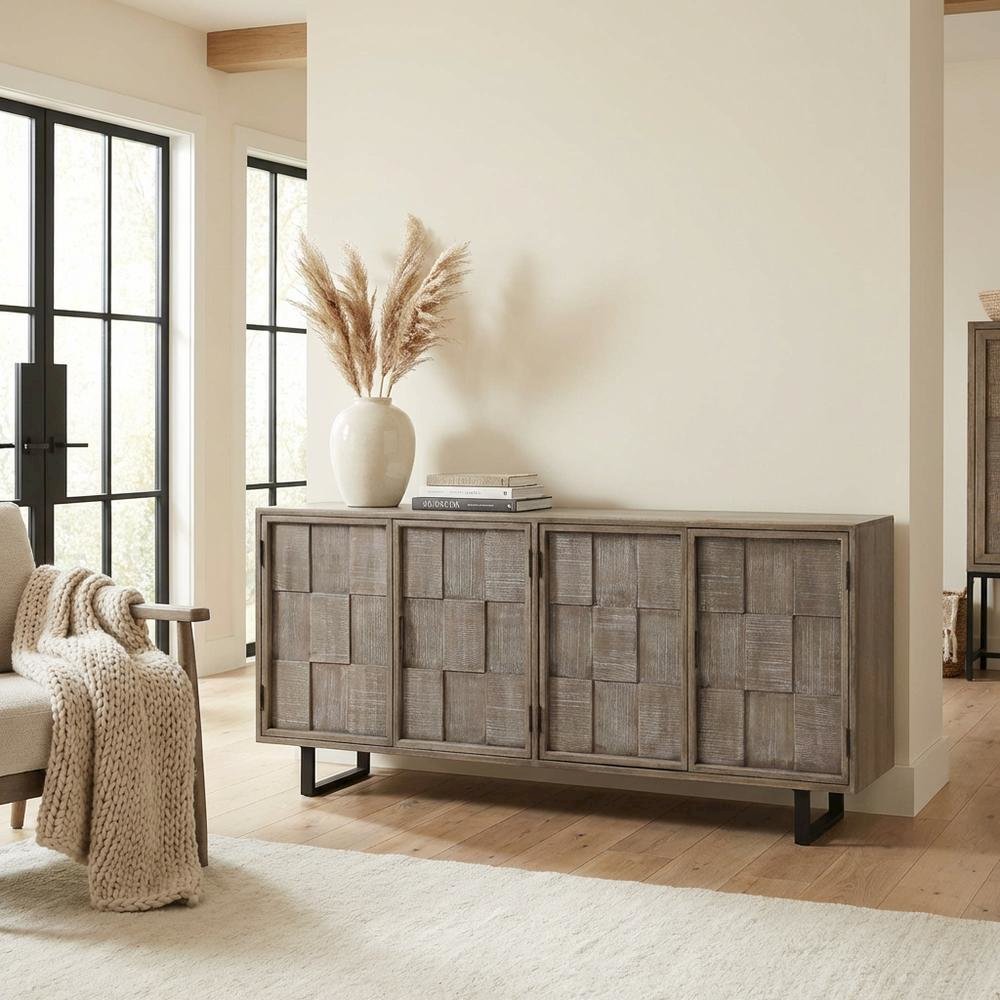 Brown solid mango TV console with transitional style and 78-inch width
