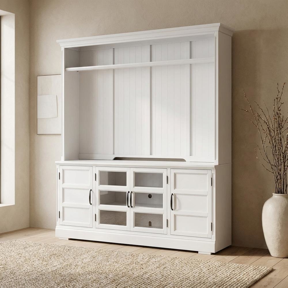 White 76-Inch TV Console with Hutch and Storage Compartments