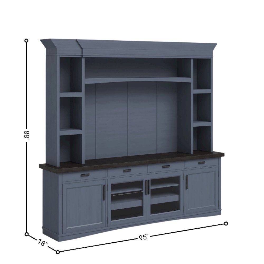 Blue Entertainment Center with Storage and Bookshelves