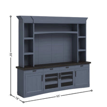 Blue Entertainment Center with Storage and Bookshelves