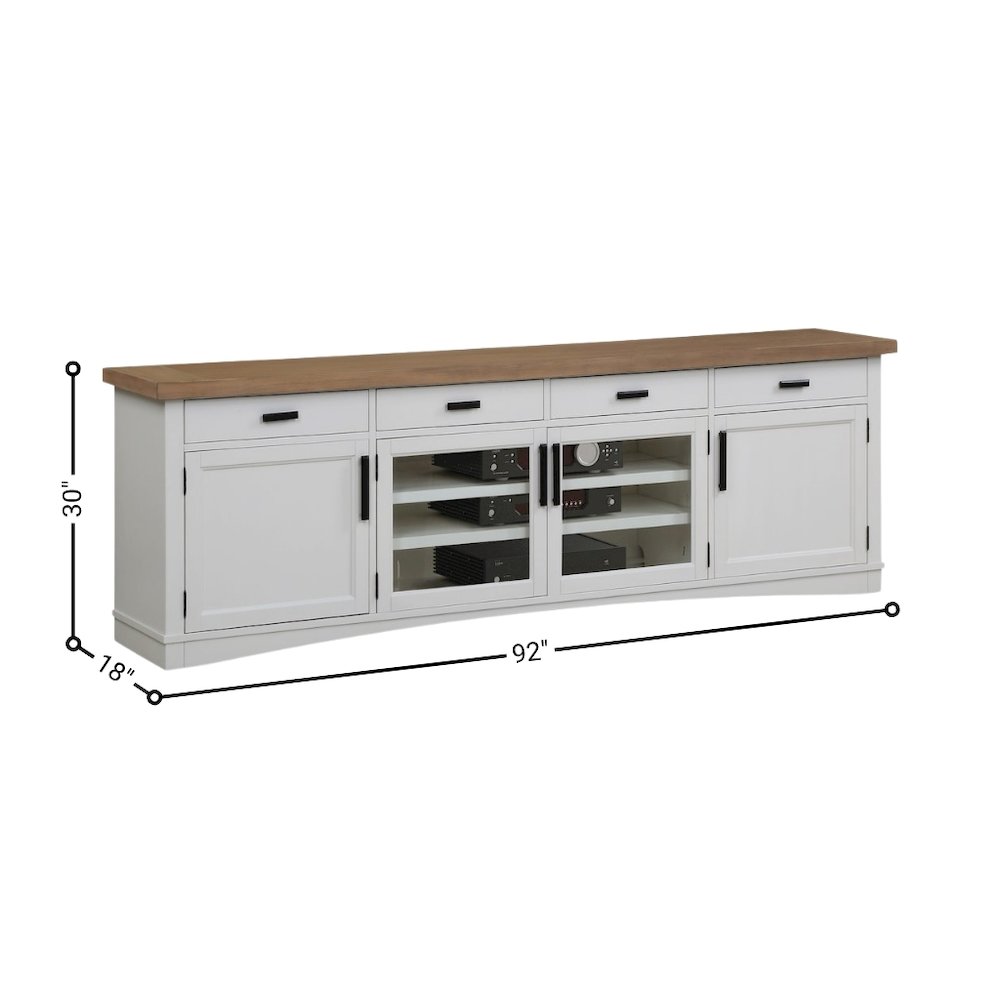 White 92 Inch TV Stand with Oak Top, Long Entertainment Center Console