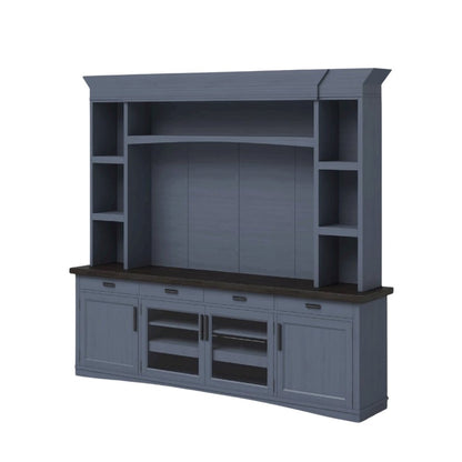 Blue Entertainment Center with Storage and Bookshelves