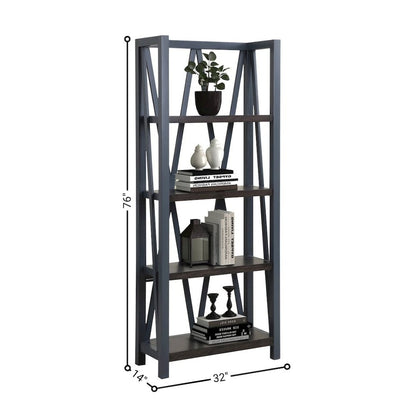 Blue Wooden Bookshelve, Tall Bookcase with 4-Tier Wood Bookshelf Design