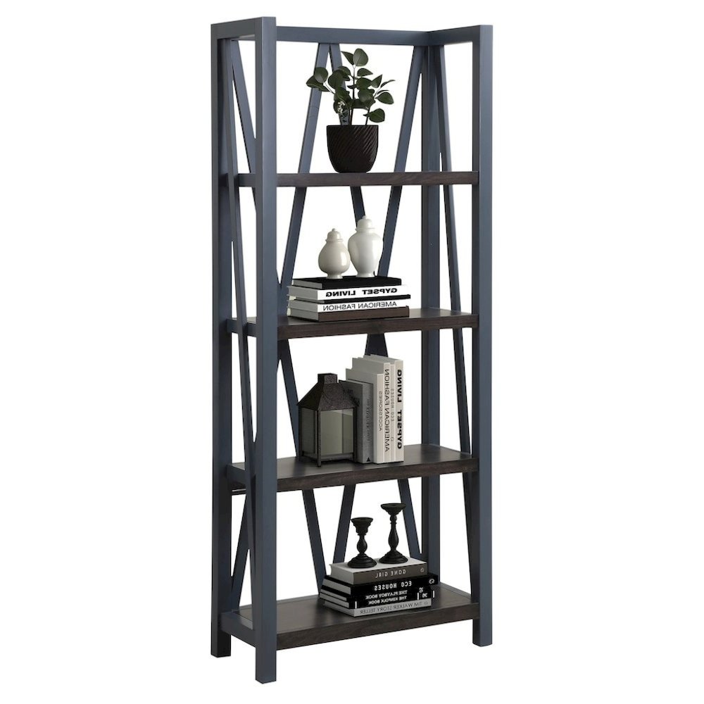 Blue Wooden Bookshelve, Tall Bookcase with 4-Tier Wood Bookshelf Design