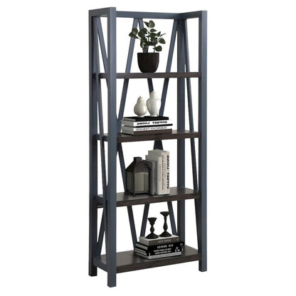 Blue Wooden Bookshelve, Tall Bookcase with 4-Tier Wood Bookshelf Design