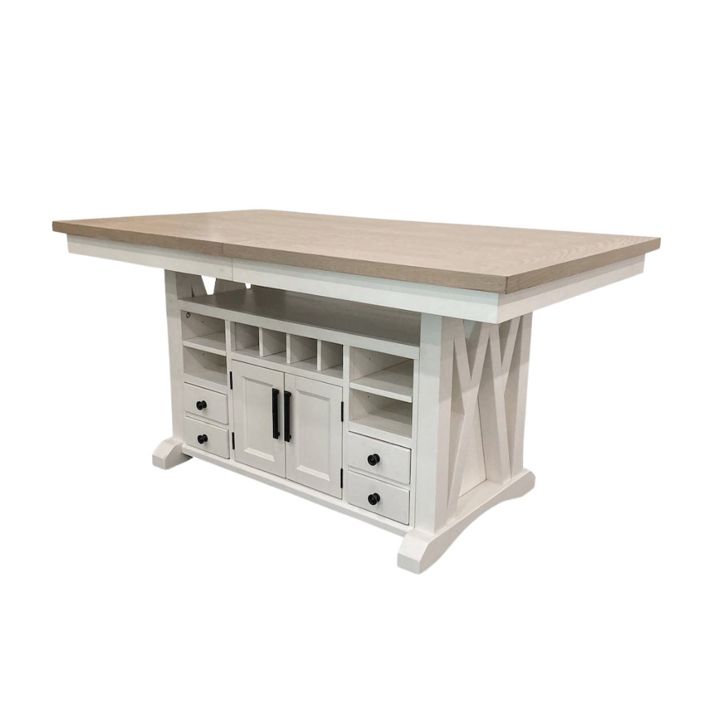 White Counter Height Dining Table with Storage and Oak Veneer Top