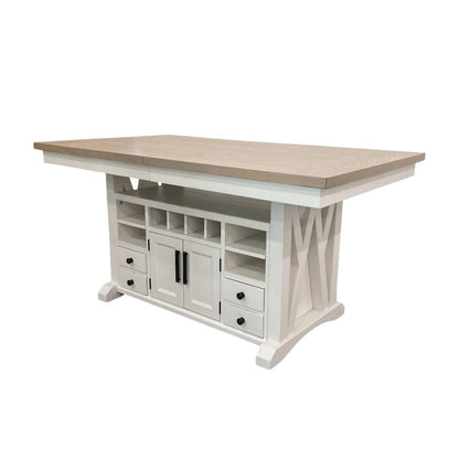 White Counter Height Dining Table with Storage and Oak Veneer Top