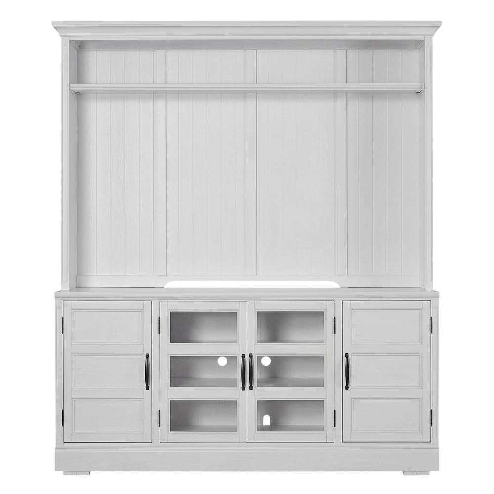 White 76-Inch TV Console with Hutch and Storage Compartments