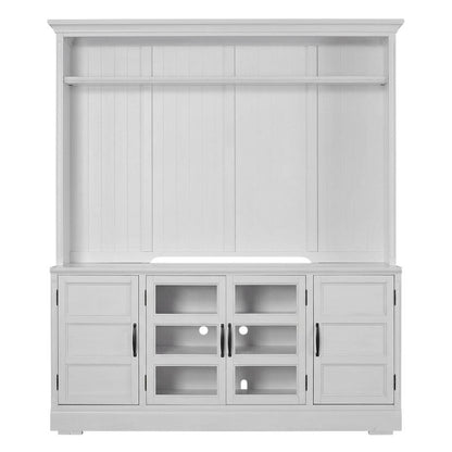 White 76-Inch TV Console with Hutch and Storage Compartments